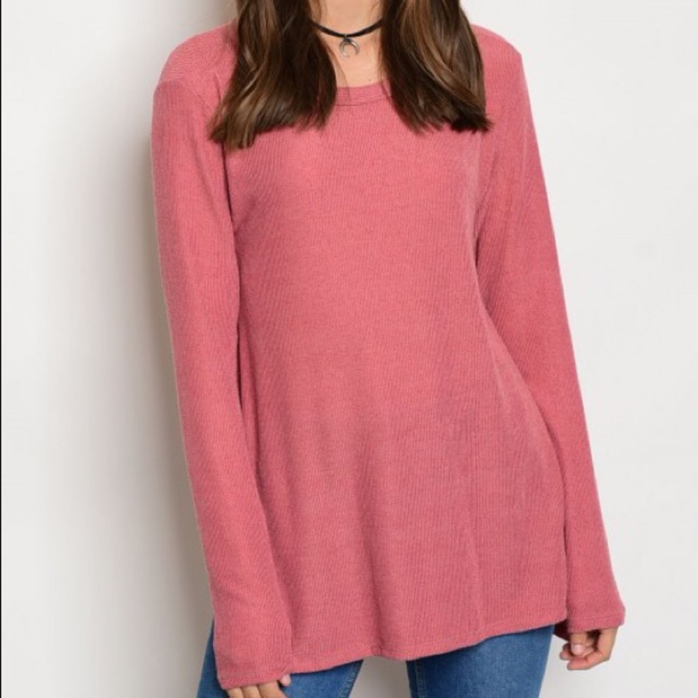 Mauve long sleeve lightweight high low sweater